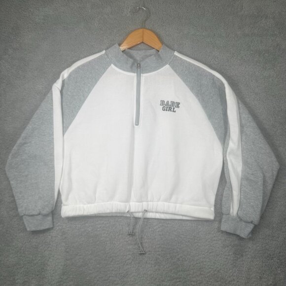 New Look Tops - New Look Womens Sweatshirt Half Zip White Babe Girl Plus Size Ladies Autumn 2X